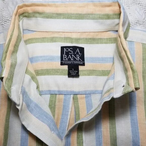 Jos A Bank Travelers Collection 100% linen striped - Picture 7 of 8